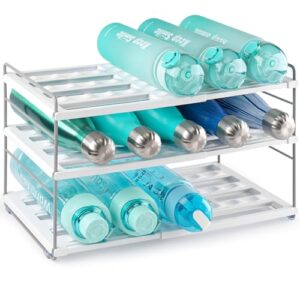 Cirhy Organizador de garrafa de água expansível de 3 camadas para armário, rack ajustável de armazenamento de garrafas para copo, caneca e copo de viagem, suporte de organização de despensa de cozinha