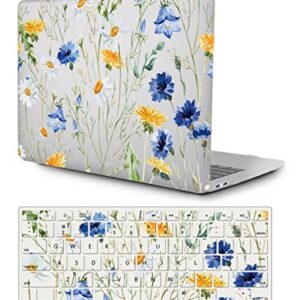 Compatível com MacBook Pro 13 polegadas M1 A2338 A2289 A2251 A2159 A1989 A1708 A1706 versão 2021 2020 2019 2018 2017 2016, capa rígida de plástico padrão e teclado Pele, azul e Flor amarela
