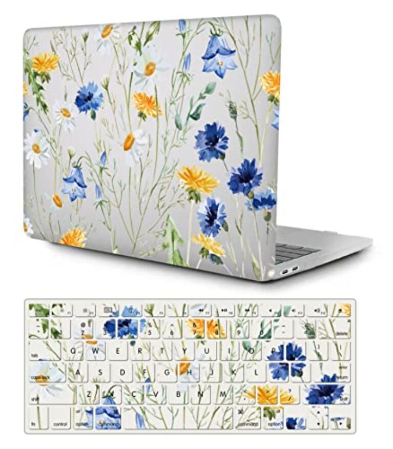 Compatível com MacBook Pro 13 polegadas M1 A2338 A2289 A2251 A2159 A1989 A1708 A1706 versão 2021 2020 2019 2018 2017 2016, capa rígida de plástico padrão e teclado Pele, azul e Flor amarela