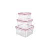 Conjunto 3 Potes Herméticos Quadrados, Plástico Transparente com Branco, 60ml/160ml/380ml, com Tampa e Trava de Segurança
