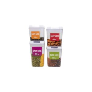 Conjunto 3 Potes Herméticos Retangulares, Plástico Polipropileno, Transparente com Branco, 50ml 150ml 350ml, Travas Laterais, Empilháveis