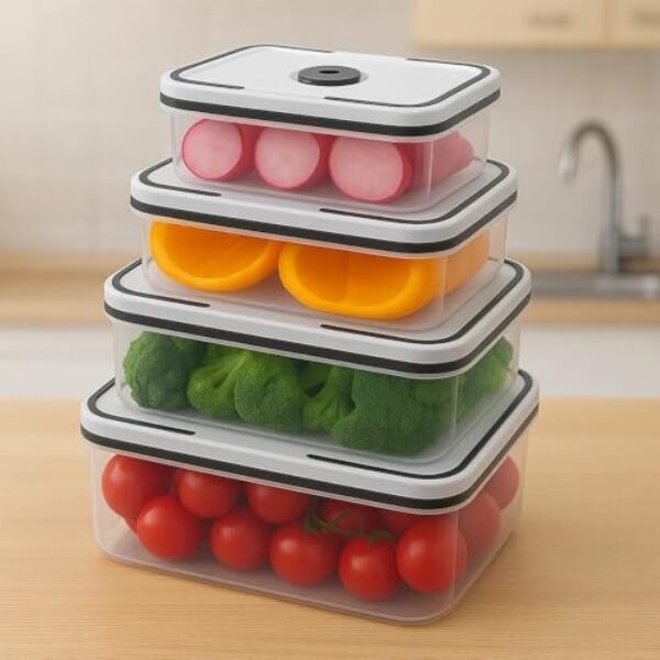 Conjunto 4 Potes Herméticos Quadrados de Plástico com Tampa