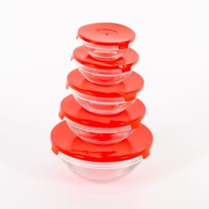 Conjunto 5 Potes de Vidro com Tampa, Capacidades 120ml a 900ml, Empilháveis, Sortido