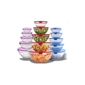 Conjunto 5 Potes de Vidro com Tampa Plástica, Capacidades Variadas 120ml a 900ml, Empilhável, Micro-ondas e Freezer