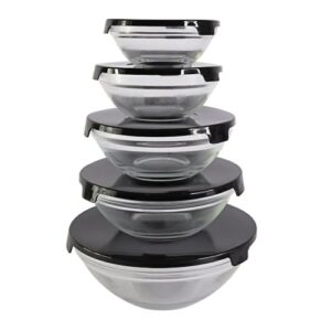 Conjunto 5 Potes de Vidro Herméticos com Tampa Plástica, Preto