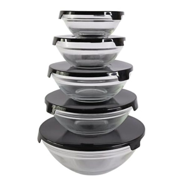 Conjunto 5 Potes de Vidro Herméticos com Tampa Plástica, Preto