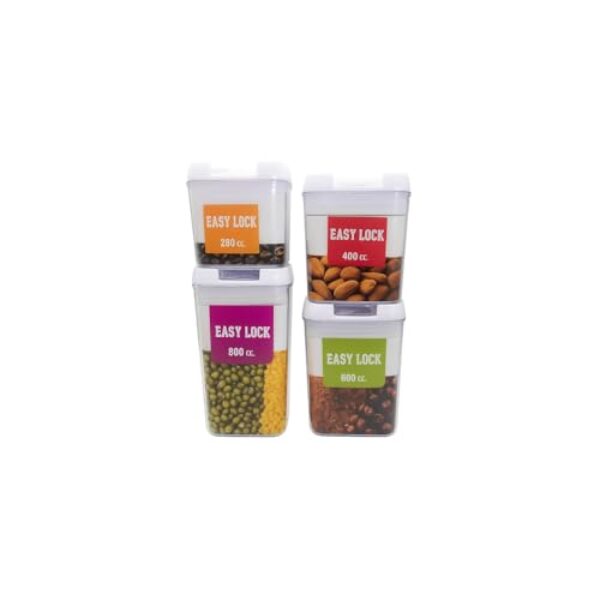 Conjunto 5 Potes Herméticos com Tampa e Cesto, Plástico, Transparente com Bege e Verde, Empilháveis, para Armazenamento de Alimentos