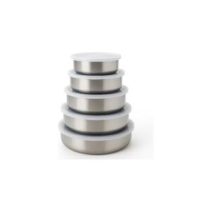 Conjunto 5 Tigelas com Tampa, Aço Inoxidável e Plástico, 10-18cm, 250ml-1.2L, Hermético, Empilhável