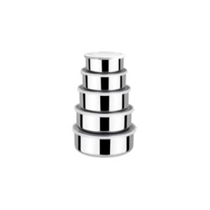 Conjunto 5 Tigelas com Tampa Hermética, Aço Inoxidável e Plástico, 10cm a 18cm, 250ml a 1200ml, para Armazenar e Servir Alimentos