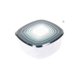 Conjunto 7 Potes Quadrados de Plástico com Tampa Hermética, Transparente com Tampas Sortidas, Livre de BPA, 100ml a 4L, Empilhável, para Armazenamento de Alimentos