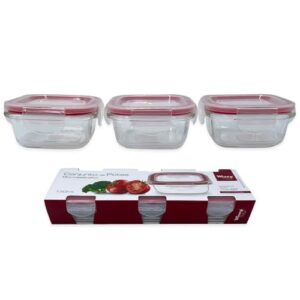 Conjunto de 3 Potes de Vidro Quadrados com Tampa Hermética, 170ml, 9,5cm x 4,8cm