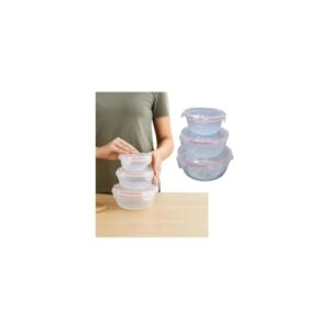 Conjunto de 3 Potes Herméticos Redondos Multiuso com Tampa, Plástico Transparente, 320ml, 580ml, 1000ml, Empilháveis para Cozinha, Micro-ondas e Freezer