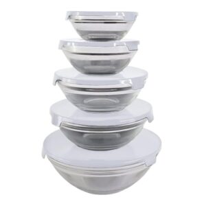 Conjunto de 5 Potes de Vidro Herméticos com Tampa, Branco, Recipientes de Armazenamento em Vidro com Tampas Plásticas