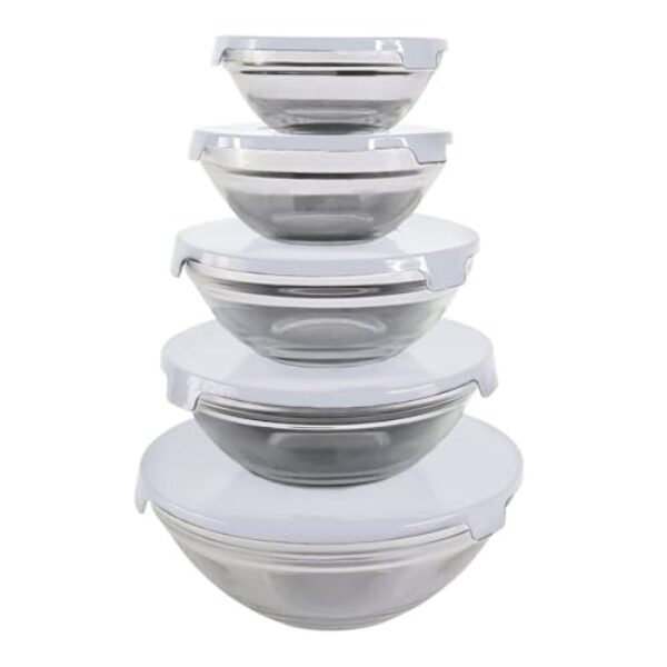 Conjunto de 5 Potes de Vidro Herméticos com Tampa, Branco, Recipientes de Armazenamento em Vidro com Tampas Plásticas
