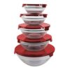 Conjunto de 5 Potes de Vidro Herméticos com Tampa Vermelha, Recipientes de Armazenamento em Vidro com Tampas Plásticas