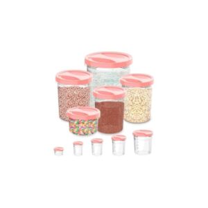 Conjunto de 5 Potes Redondos com Tampa de Rosca, Plástico Livre de BPA, Rosa, 500ml a 6L, para Armazenamento de Alimentos