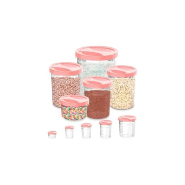 Conjunto de 5 Potes Redondos com Tampa de Rosca, Plástico Livre de BPA, Rosa, 500ml a 6L, para Armazenamento de Alimentos