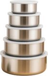 Conjunto de 5 Tigelas/Potes de Inox com Tampa Hermética – Aço Inox Premium, Vedação Forte, Multiuso para Cozinha, Marmita e Armazenamento