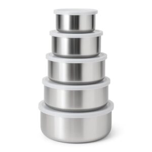 Conjunto de Potes em Aço Inox 5 Pecas com Tampa Versátil para Armazenar e Preparar Alimentos