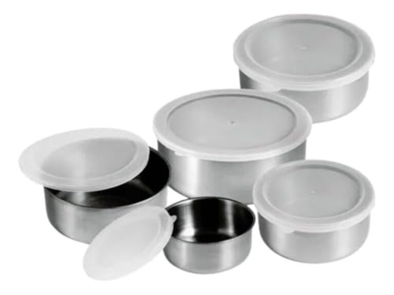 Conjunto de Tigelas de Aço Inox com Tampa, 5 Peças, 250ml/400ml/660ml/960ml/1250ml, Resistente, Prata
