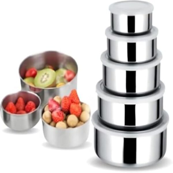 Conjunto de tigelas para alimentos, preparo, mistura, inox, tampa, cozinha, utensilios, versatil