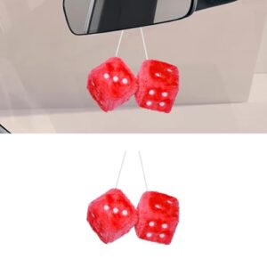 Couslcd Par de dados felpudos de pelúcia para espelho de carro, espelho quadrado retrô de 6 cm, enfeite universal de espelho retrovisor, pingentes de pingente de casal, acessórios de carro para