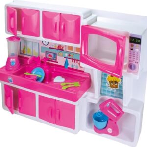 Cozinha Doce Encantada, Brinquedo Infantil Completo, Rosa com Branca, Plástico, 64x15x83cm, com Micro-ondas, Pia, Liquidificador, Batedeira, a partir de 3 Anos