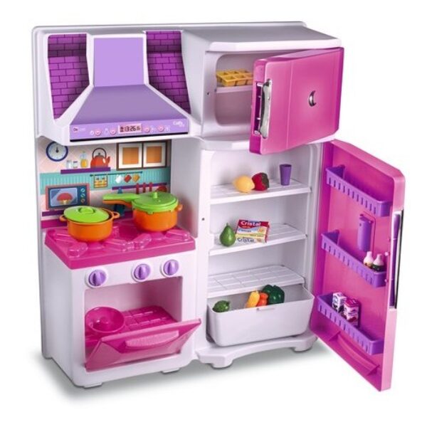 Cozinha Infantil Completa Rosa c/12 utencilios Fogao Geladeira Coifa geladeira grande Brinquedo Edu