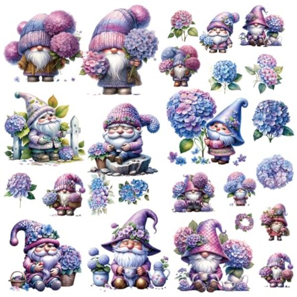 CRASPIRE 8 estilos adesivos de janela de mola adesivos de parede de gnomo flor roxa autoadesivo PVC à prova d'água adesivos para janelas, descasque e cole para decoração de casa, quarto, berçário