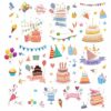 CRASPIRE Adesivos de parede de aniversário de 8 folhas, decalques de janela, faixa de balão de bolo de feliz aniversário, vinil à prova d'água, vinil autoadesivo, adesivos de translúcido, descasque e
