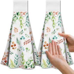CUTHOLLOW Toalhas de cozinha penduradas em aquarela com laço, conjunto de 2 - prato decorativo de microfibra macia e super absorvente, toalha de mão, chá, toalha de café para cozinha, banheiro, alça