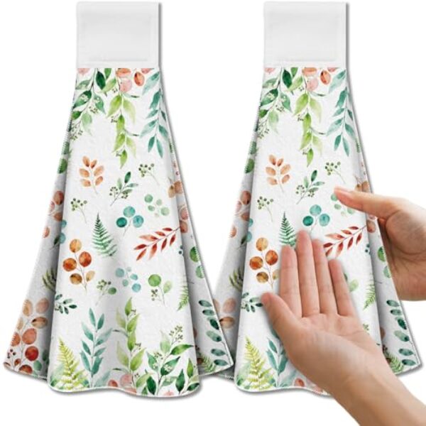 CUTHOLLOW Toalhas de cozinha penduradas em aquarela com laço, conjunto de 2 - prato decorativo de microfibra macia e super absorvente, toalha de mão, chá, toalha de café para cozinha, banheiro, alça