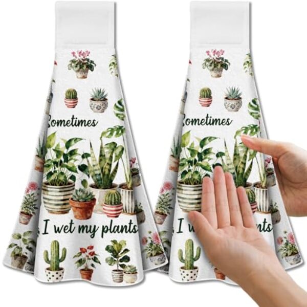 CUTHOLLOW Toalhas de cozinha penduradas em vasos com laço, conjunto de 2 - prato decorativo de microfibra macia e super absorvente, toalha de mão, chá, toalha de café para cozinha, banheiro, alça de