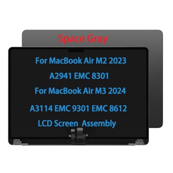 Daplinno Tela de substituição de tela de 15 polegadas para MacBook Air M3 A3114 EMC 9301 EMC 8612 M2 A2941 EMC 8301 2024 2023 LCD conjunto completo de tela superior (cinza espacial)