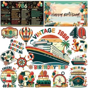 Dazoratix Decorações de cruzeiro de aniversário de 40 anos - 16 peças de ímãs de porta de cabine de navio retrô adesivos vintage 1986 âncora adesivos magnéticos com canetas para festa de carnaval