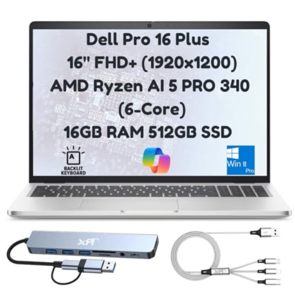 Dell Laptop empresarial Pro 16 Plus PB16255 2025 (substitui Latitude 5550), 16 polegadas FHD+, AMD Ryzen AI 5 PRO 340 6 núcleos (Beats Ultra 5 135U), 16 GB RAM, SSD PCIe de 512 GB, câmera