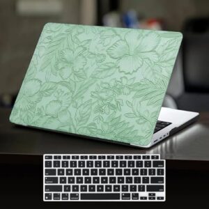 DTangLsm Capa para MacBook Air de 15 polegadas 2025 2024 2023 M4 A3241 M3 A3114 M2 A2941, capa de couro texturizado para MacBook Air e capa de teclado para MacBook Air M4 de 15 polegadas, verde em