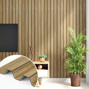 EPPKILY Painéis de madeira marrom para parede 40 x 39 cm, painéis de parede acústicos de madeira marrom vintage descasque e cole autoadesivo à prova d'água para quarto, sala de estar, paredes e