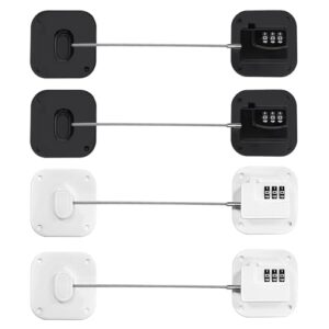 Fechadura de geladeira com combinação de 4 peças - trava quadrada sem perfuração para segurança doméstica, universal para porta/freezer/janela/gaveta/vaso sanitário, ferragens domésticas (preto