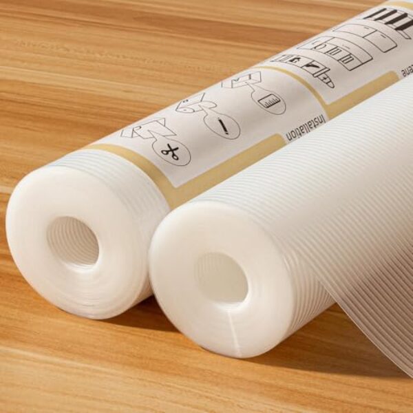 FEXIA 2 rolos de forros de prateleira para armários de cozinha, forro de gaveta antiderrapante 61 cm x 50 m, à prova d'água e à prova de óleo, material durável não adesivo, forro de geladeira para