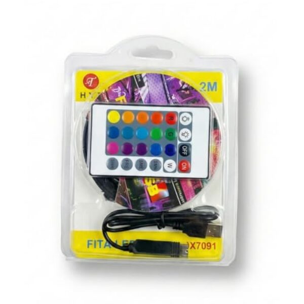 Fita LED RGB 2M com Controle Remoto, 16 Milhões de Cores, USB, IP65 à Prova d'Água, Cortável, Adesivo, para TV, Quarto, Gaming, Decoração