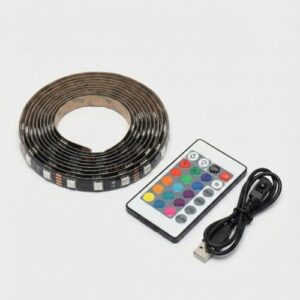 Fita LED RGB USB 2 Metros com Controle Remoto, 16 Cores, Luz de Fundo para TV e Monitor PC, Decoração Gamer, Instalação Adesiva