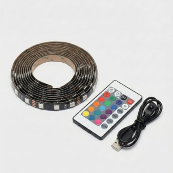 Fita LED RGB USB 2 Metros com Controle Remoto, 16 Cores, Luz de Fundo para TV e Monitor PC, Decoração Gamer, Instalação Adesiva