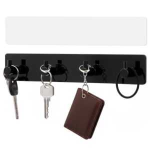 Fiwochic 1 porta-chaves adesivo para parede de acrílico com 4 ganchos para entrada, porta, banheiro, cozinha, chaves de pendurar, chapéus, coleiras de cachorro e acessórios (preto)