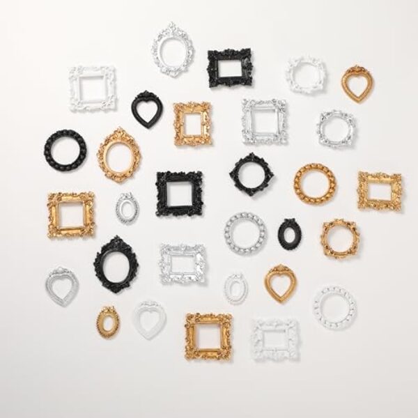 Fiwochic 30 porta-retratos pequenos vintage para geladeira, mini porta-fotos, molduras antigas, ovais, retangulares, magnéticas, para pendurar na parede, para exibição de joias, fotografia, foto