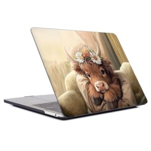 FKBRCL4U Capa para MacBook Pro de 16 polegadas, capa preta versão 2021/2023 A2485/A2780 capa rígida de plástico para computador, linda estampa marrom vaca montanhosa dormindo