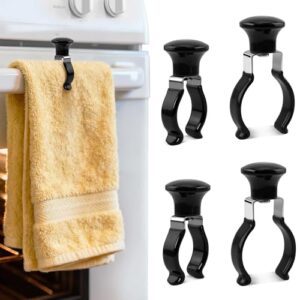 FLstudio Clipes de toalha para cozinha – pacote com 4 suportes de toalha pretos para cozinha ou banheiro, clipes de suporte de toalha para toalheiro, alça de forno, máquina de lavar louça, fogão