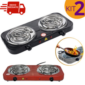 Fogareiro Elétrico 110V 2 Bocas Portátil Fogão Elétrico Camping Portátil Mesa Fogão Portátil Fritura