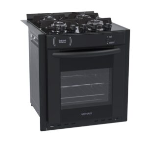 Fogão 4 Bocas de Embutir Venax Gaudi Prisma Vitreo Bl Gas Glp Preto