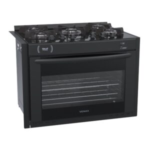 Fogão 5 Bocas de Embutir Venax Gaudi Prisma Vitreo Bl Gas Glp Preto